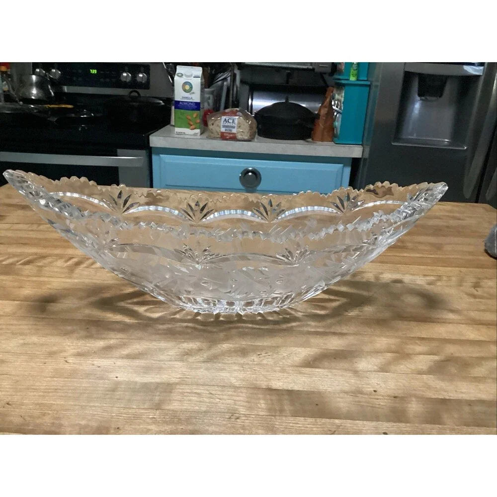 Antique vintage 16” Cut Glass Celery Relish Boat Dish